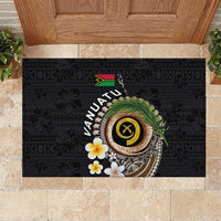 Vanuatu Independence Day Rubber Doormat Melanesian Tribal Pig Tusk with Tropical Plants LT03 Black - Polynesian Pride