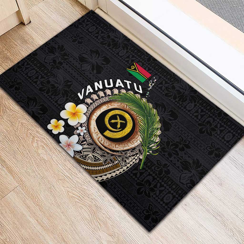 Vanuatu Independence Day Rubber Doormat Melanesian Tribal Pig Tusk with Tropical Plants LT03 - Polynesian Pride