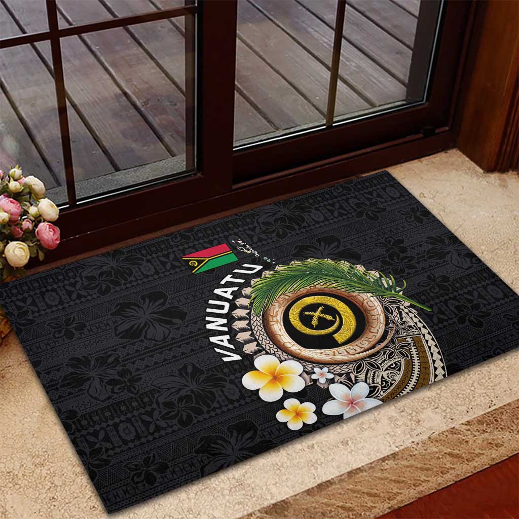 Vanuatu Independence Day Rubber Doormat Melanesian Tribal Pig Tusk with Tropical Plants LT03 - Polynesian Pride