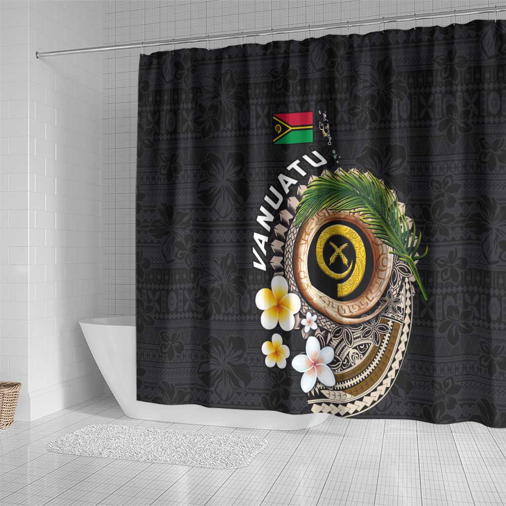 Vanuatu Independence Day Shower Curtain Melanesian Tribal Pig Tusk with Tropical Plants