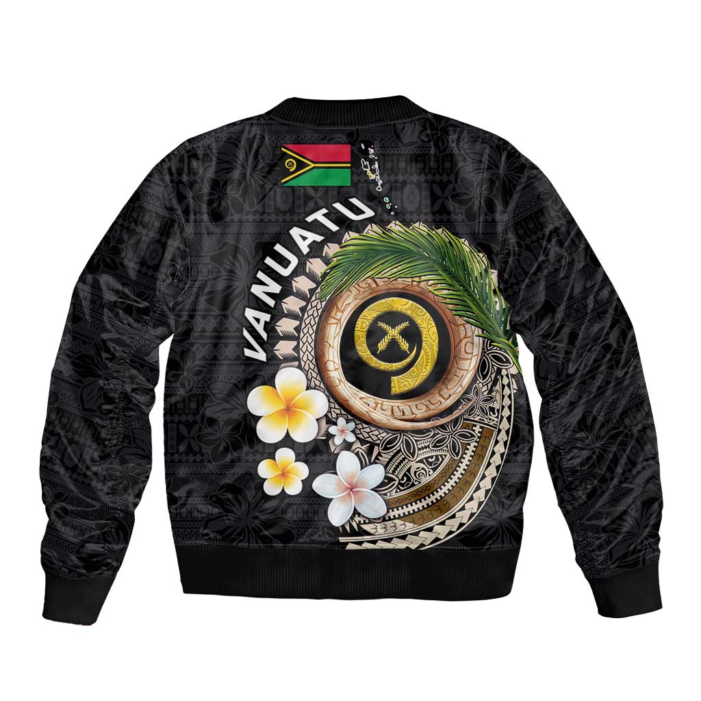 Vanuatu Independence Day Sleeve Zip Bomber Jacket Melanesian Tribal Pig Tusk with Tropical Plants