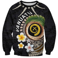 Vanuatu Independence Day Sweatshirt Melanesian Tribal Pig Tusk with Tropical Plants LT03 Unisex Black - Polynesian Pride