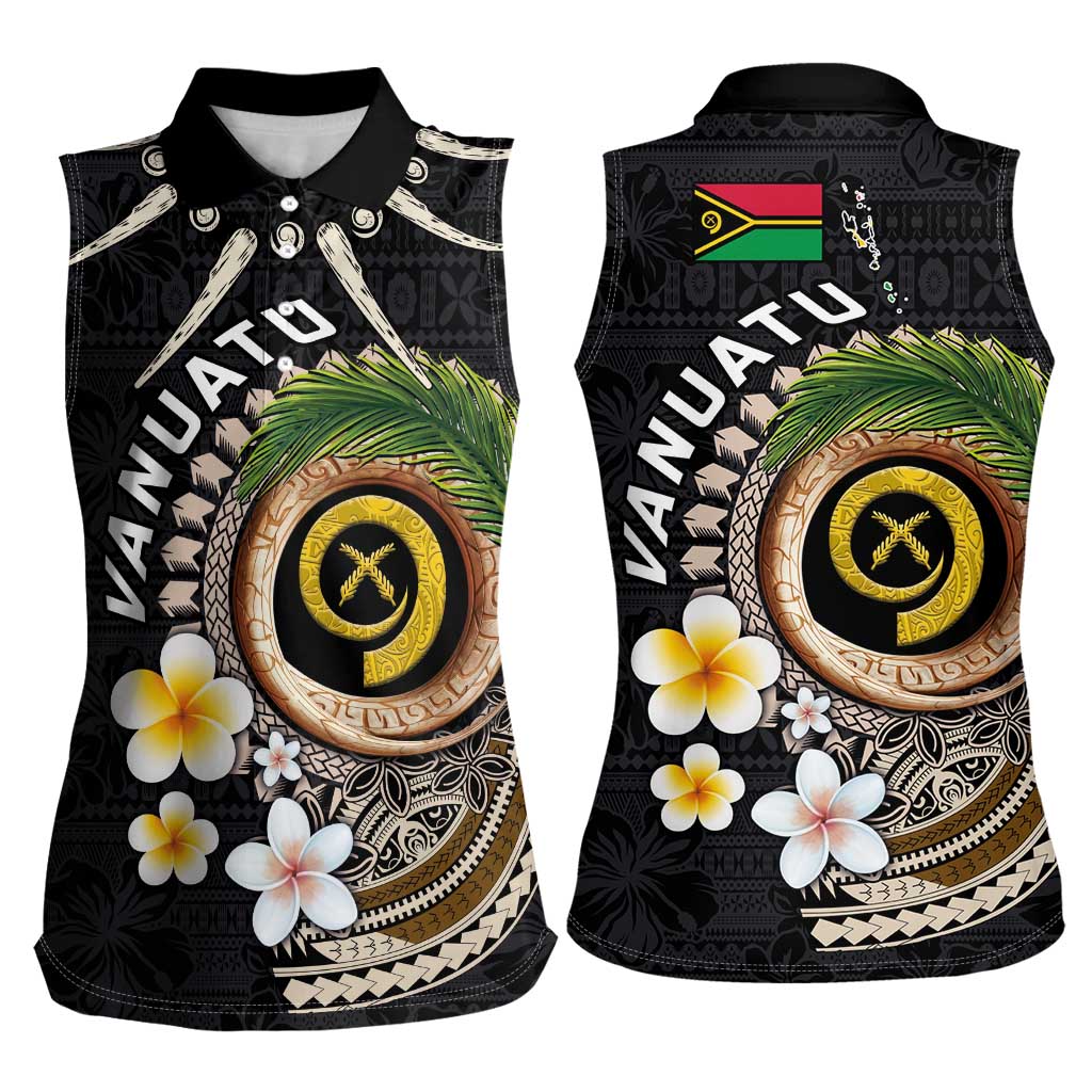 Vanuatu Independence Day Women Sleeveless Polo Shirt Melanesian Tribal Pig Tusk with Tropical Plants
