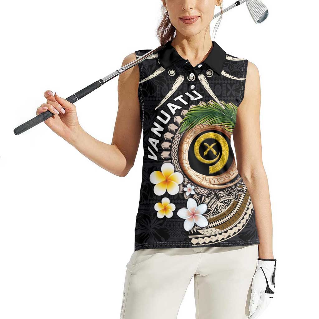 Vanuatu Independence Day Women Sleeveless Polo Shirt Melanesian Tribal Pig Tusk with Tropical Plants