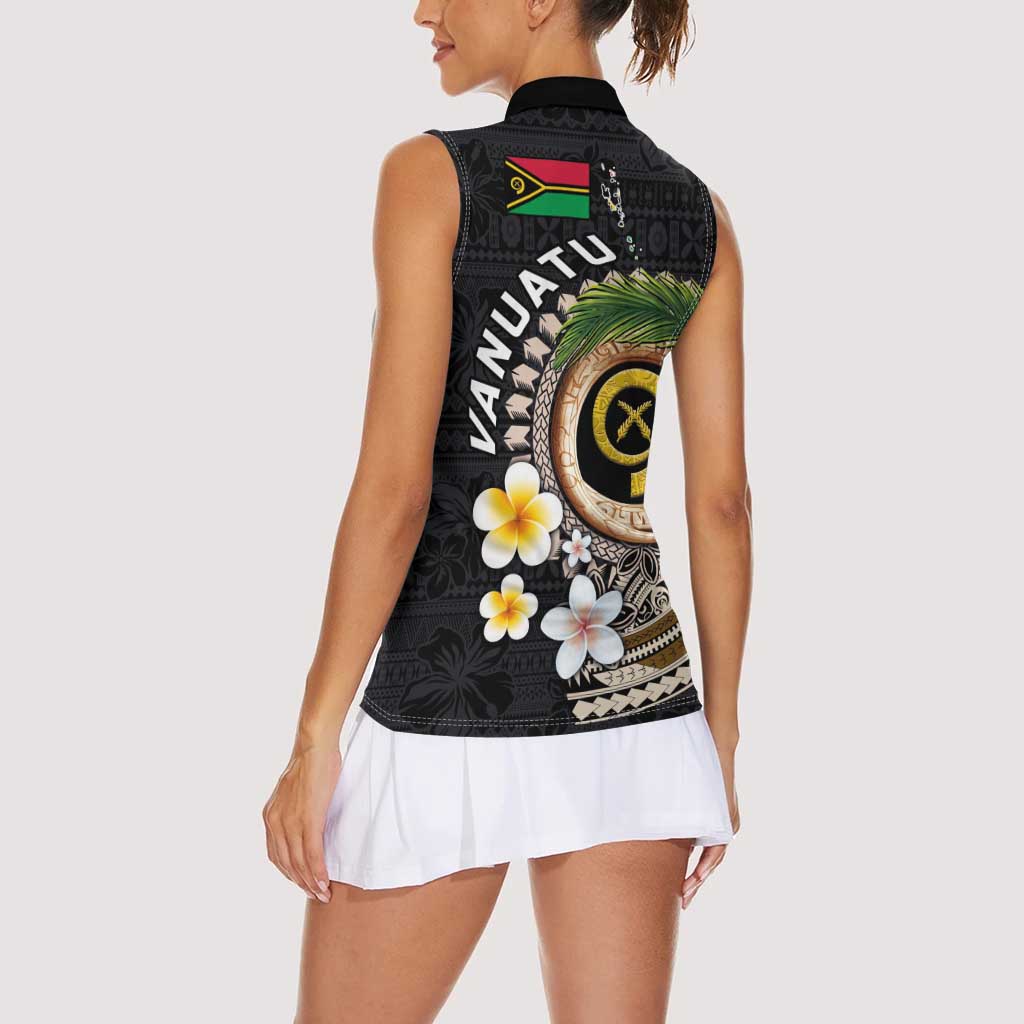 Vanuatu Independence Day Women Sleeveless Polo Shirt Melanesian Tribal Pig Tusk with Tropical Plants