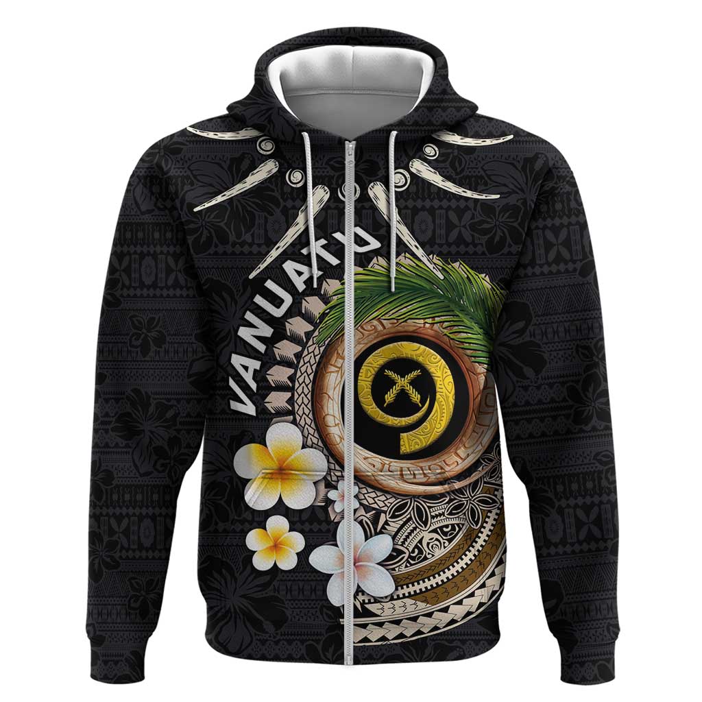 Vanuatu Independence Day Zip Hoodie Melanesian Tribal Pig Tusk with Tropical Plants