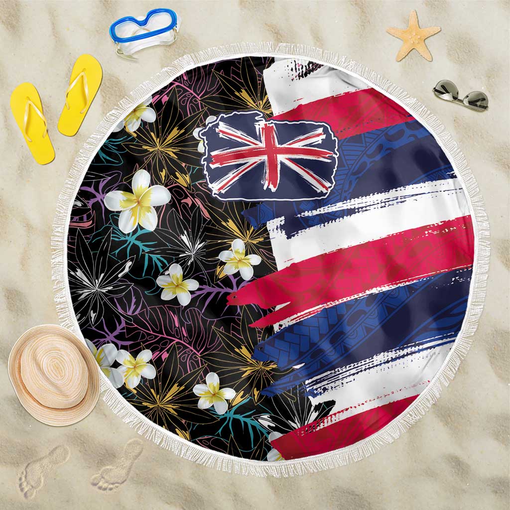 Hawaiian Flag Day Beach Blanket Tropical Flowers and Leaves LT03 One Size 150cm Black - Polynesian Pride