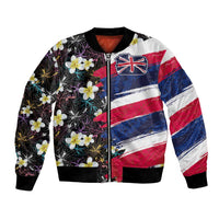 Hawaiian Flag Day Bomber Jacket Tropical Flowers and Leaves