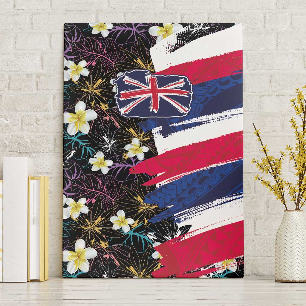 Hawaiian Flag Day Canvas Wall Art Tropical Flowers and Leaves LT03 Without Frame Black - Polynesian Pride