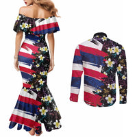 Hawaiian Flag Day Couples Matching Mermaid Dress and Long Sleeve Button Shirt Tropical Flowers and Leaves LT03 - Polynesian Pride
