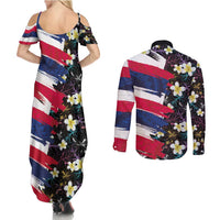 Hawaiian Flag Day Couples Matching Summer Maxi Dress and Long Sleeve Button Shirt Tropical Flowers and Leaves LT03 - Polynesian Pride