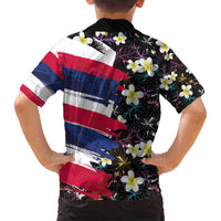 Hawaiian Flag Day Family Matching Off Shoulder Short Dress and Hawaiian Shirt Tropical Flowers and Leaves