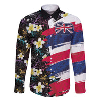Hawaiian Flag Day Family Matching Off Shoulder Short Dress and Hawaiian Shirt Tropical Flowers and Leaves