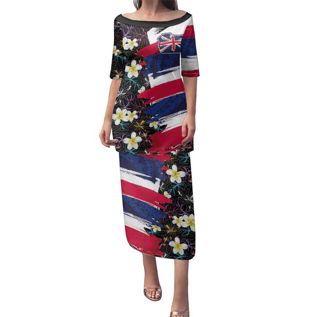 Hawaiian Flag Day Family Matching Puletasi and Hawaiian Shirt Tropical Flowers and Leaves