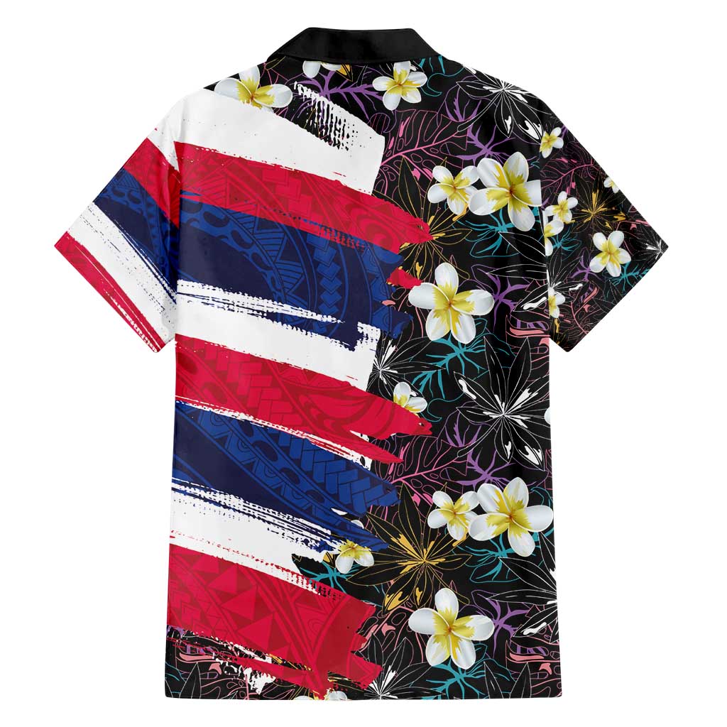 Hawaiian Flag Day Family Matching Short Sleeve Bodycon Dress and Hawaiian Shirt Tropical Flowers and Leaves