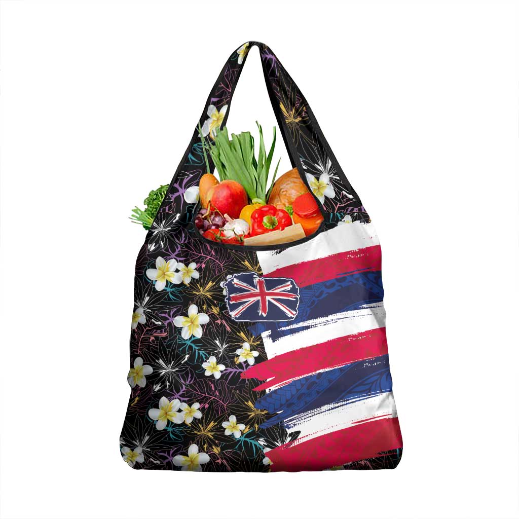 Hawaiian Flag Day Grocery Bag Tropical Flowers and Leaves LT03 1-pack One Size Black - Polynesian Pride