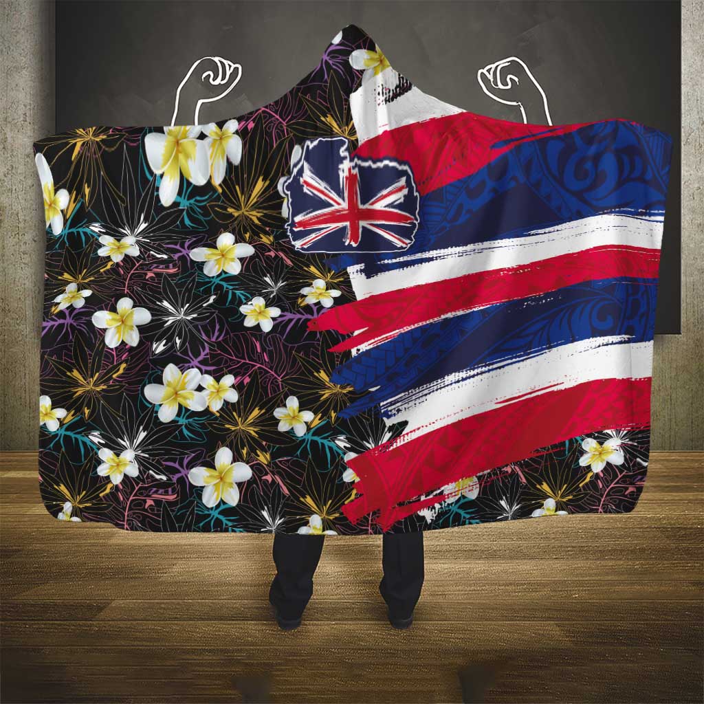 Hawaiian Flag Day Hooded Blanket Tropical Flowers and Leaves