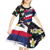 Hawaiian Flag Day Kid Short Sleeve Dress Tropical Flowers and Leaves LT03 - Polynesian Pride
