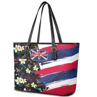 Hawaiian Flag Day Leather Tote Bag Tropical Flowers and Leaves