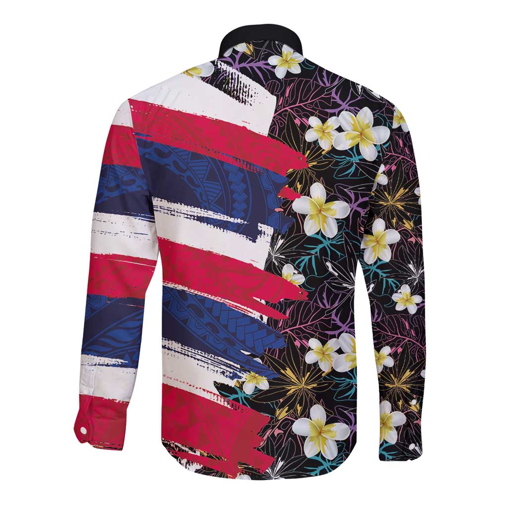 Hawaiian Flag Day Long Sleeve Button Shirt Tropical Flowers and Leaves LT03 - Polynesian Pride