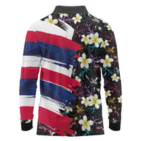 Hawaiian Flag Day Long Sleeve Polo Shirt Tropical Flowers and Leaves
