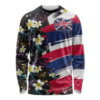 Hawaiian Flag Day Long Sleeve Shirt Tropical Flowers and Leaves LT03 Unisex Black - Polynesian Pride