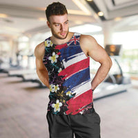 Hawaiian Flag Day Men Tank Top Tropical Flowers and Leaves LT03 Black - Polynesian Pride