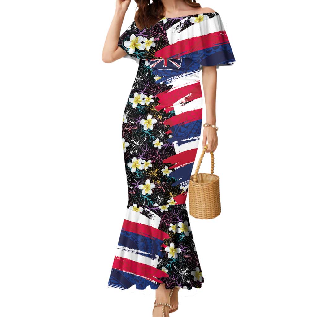 Hawaiian Flag Day Mermaid Dress Tropical Flowers and Leaves