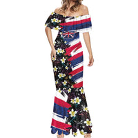 Hawaiian Flag Day Mermaid Dress Tropical Flowers and Leaves