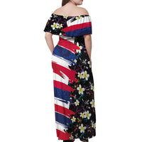 Hawaiian Flag Day Off Shoulder Maxi Dress Tropical Flowers and Leaves