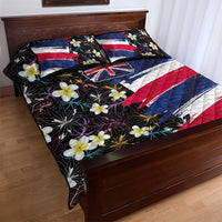 Hawaiian Flag Day Quilt Bed Set Tropical Flowers and Leaves