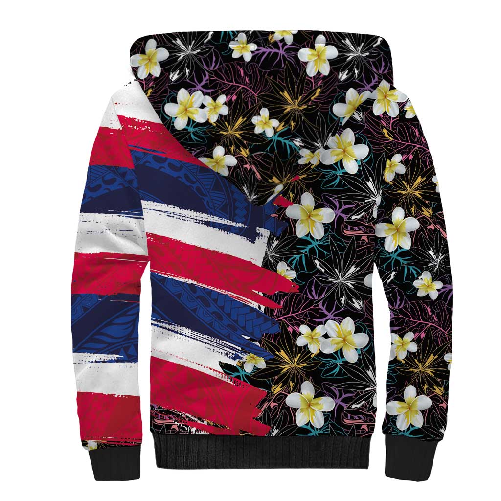 Hawaiian Flag Day Sherpa Hoodie Tropical Flowers and Leaves LT03 - Polynesian Pride