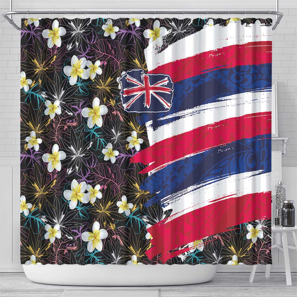Hawaiian Flag Day Shower Curtain Tropical Flowers and Leaves
