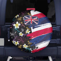Hawaiian Flag Day Spare Tire Cover Tropical Flowers and Leaves