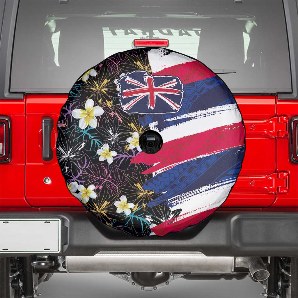 Hawaiian Flag Day Spare Tire Cover Tropical Flowers and Leaves