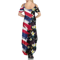 Hawaiian Flag Day Summer Maxi Dress Tropical Flowers and Leaves
