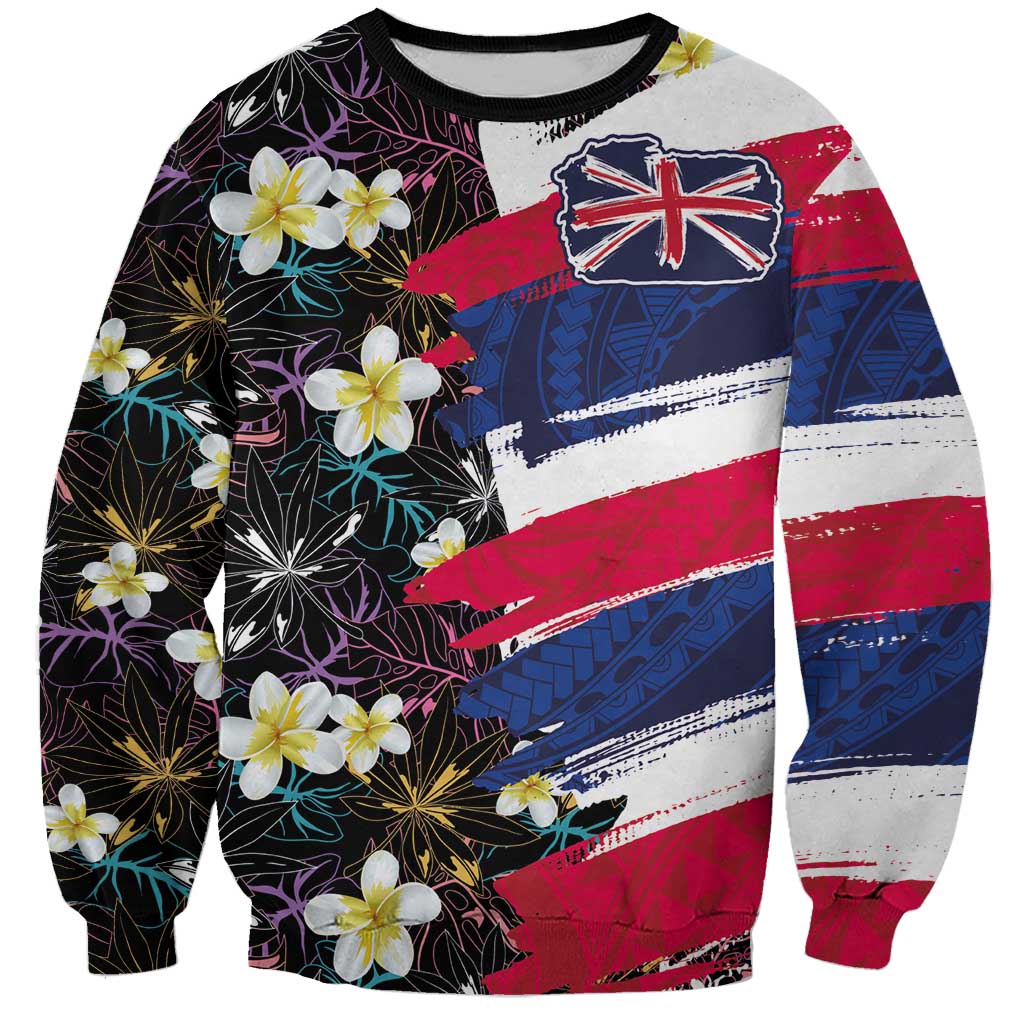 Hawaiian Flag Day Sweatshirt Tropical Flowers and Leaves LT03 Unisex Black - Polynesian Pride