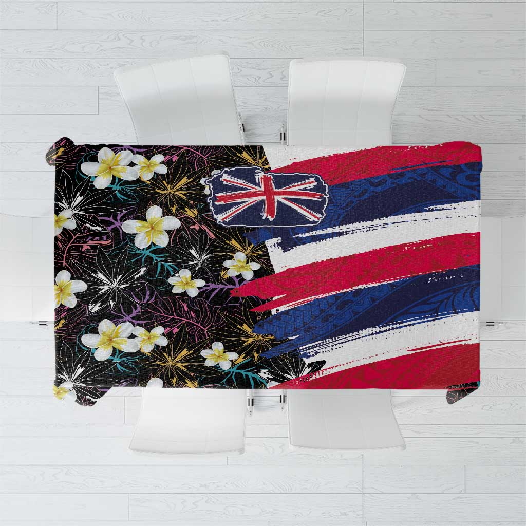 Hawaiian Flag Day Tablecloth Tropical Flowers and Leaves LT03 Black - Polynesian Pride