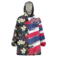 Hawaiian Flag Day Wearable Blanket Hoodie Tropical Flowers and Leaves LT03 One Size Black - Polynesian Pride
