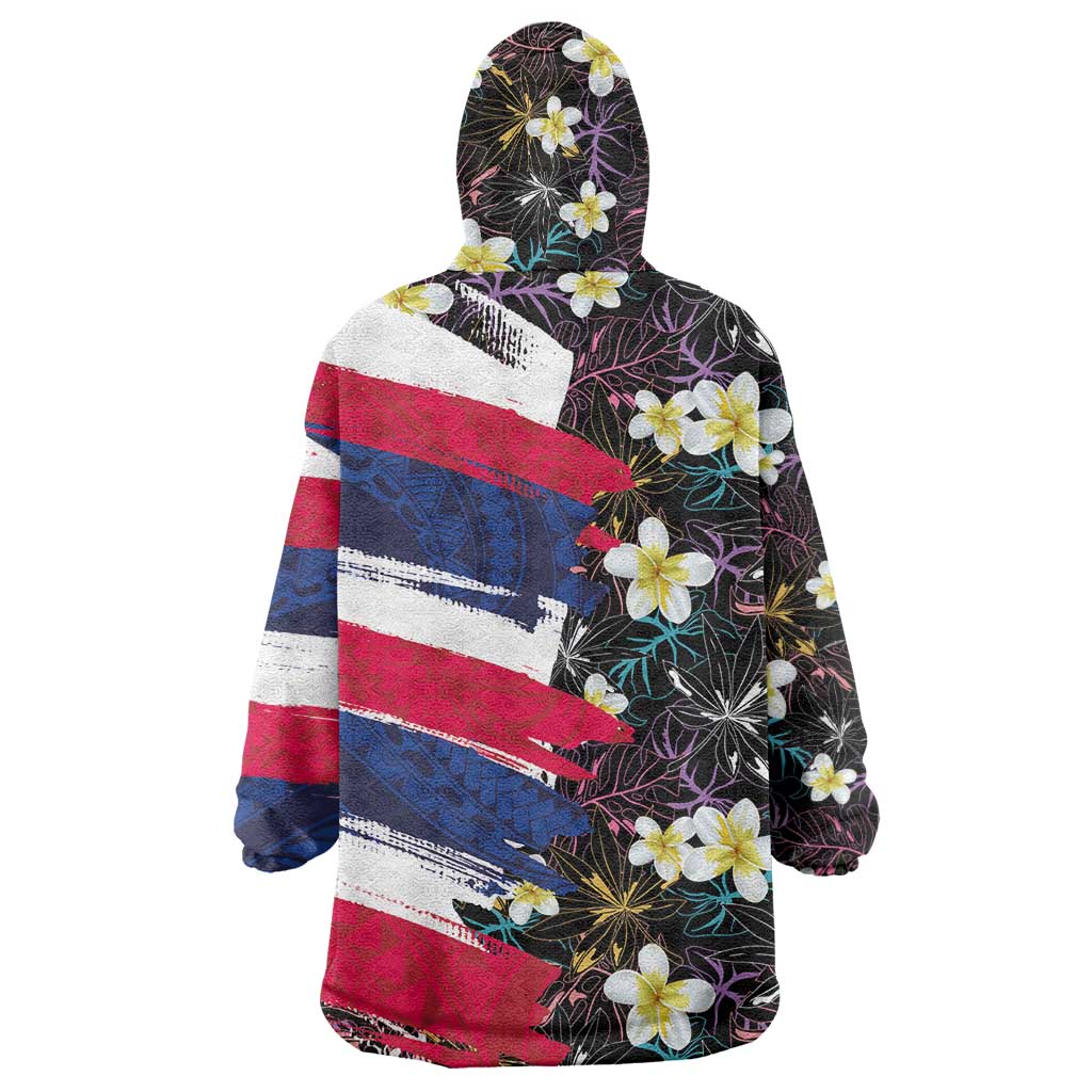 Hawaiian Flag Day Wearable Blanket Hoodie Tropical Flowers and Leaves LT03 - Polynesian Pride