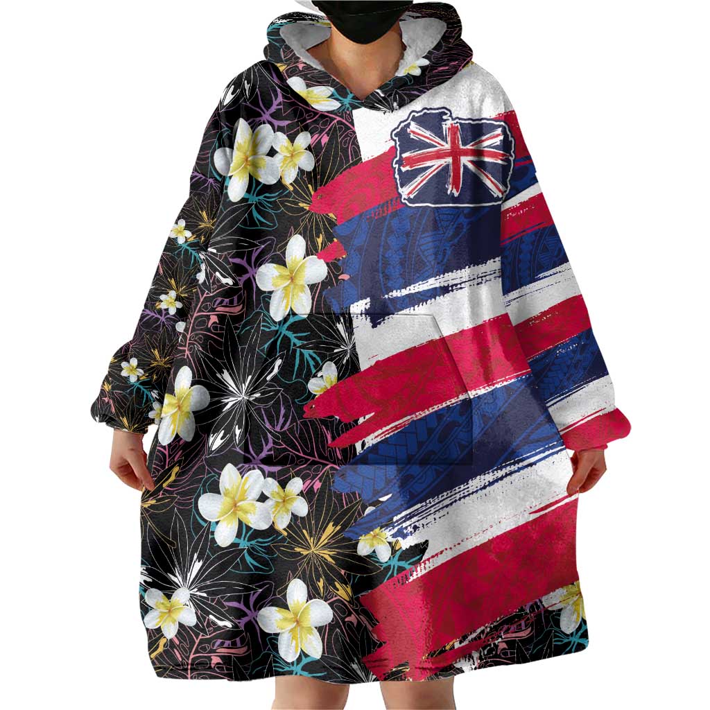 Hawaiian Flag Day Wearable Blanket Hoodie Tropical Flowers and Leaves LT03 - Polynesian Pride