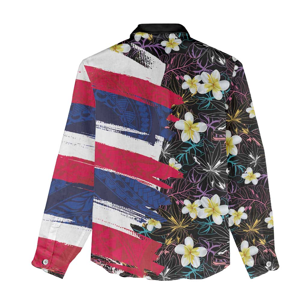 Hawaiian Flag Day Women Casual Shirt Tropical Flowers and Leaves