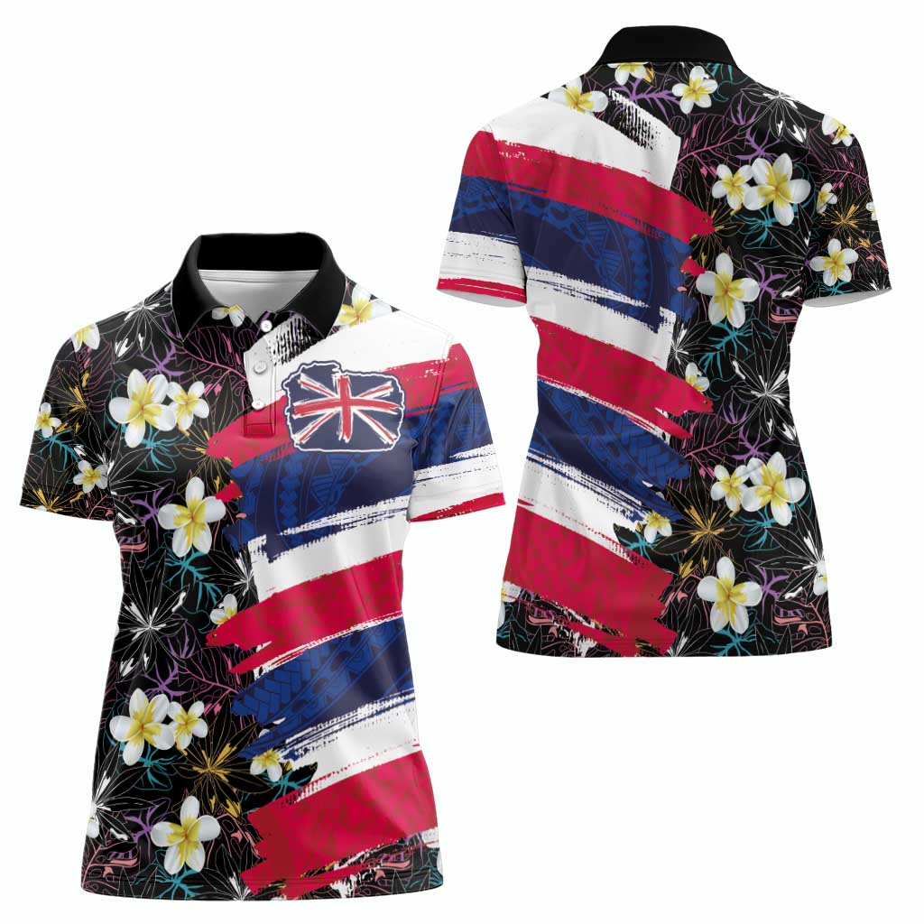 Hawaiian Flag Day Women Polo Shirt Tropical Flowers and Leaves