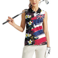 Hawaiian Flag Day Women Sleeveless Polo Shirt Tropical Flowers and Leaves