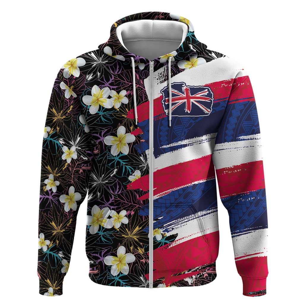 Hawaiian Flag Day Zip Hoodie Tropical Flowers and Leaves