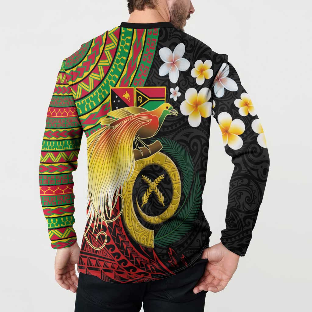 Vanuatu and Papua New Guinea Together Button Sweatshirt Bird-of-paradise and Pig Tusk Melanesian Pattern