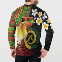 Vanuatu and Papua New Guinea Together Button Sweatshirt Bird-of-paradise and Pig Tusk Melanesian Pattern
