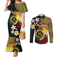 Vanuatu and Papua New Guinea Together Couples Matching Mermaid Dress and Long Sleeve Button Shirt Bird-of-paradise and Pig Tusk Melanesian Pattern