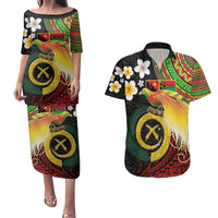Vanuatu and Papua New Guinea Together Couples Matching Puletasi and Hawaiian Shirt Bird-of-paradise and Pig Tusk Melanesian Pattern