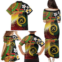 Vanuatu and Papua New Guinea Together Family Matching Puletasi and Hawaiian Shirt Bird-of-paradise and Pig Tusk Melanesian Pattern